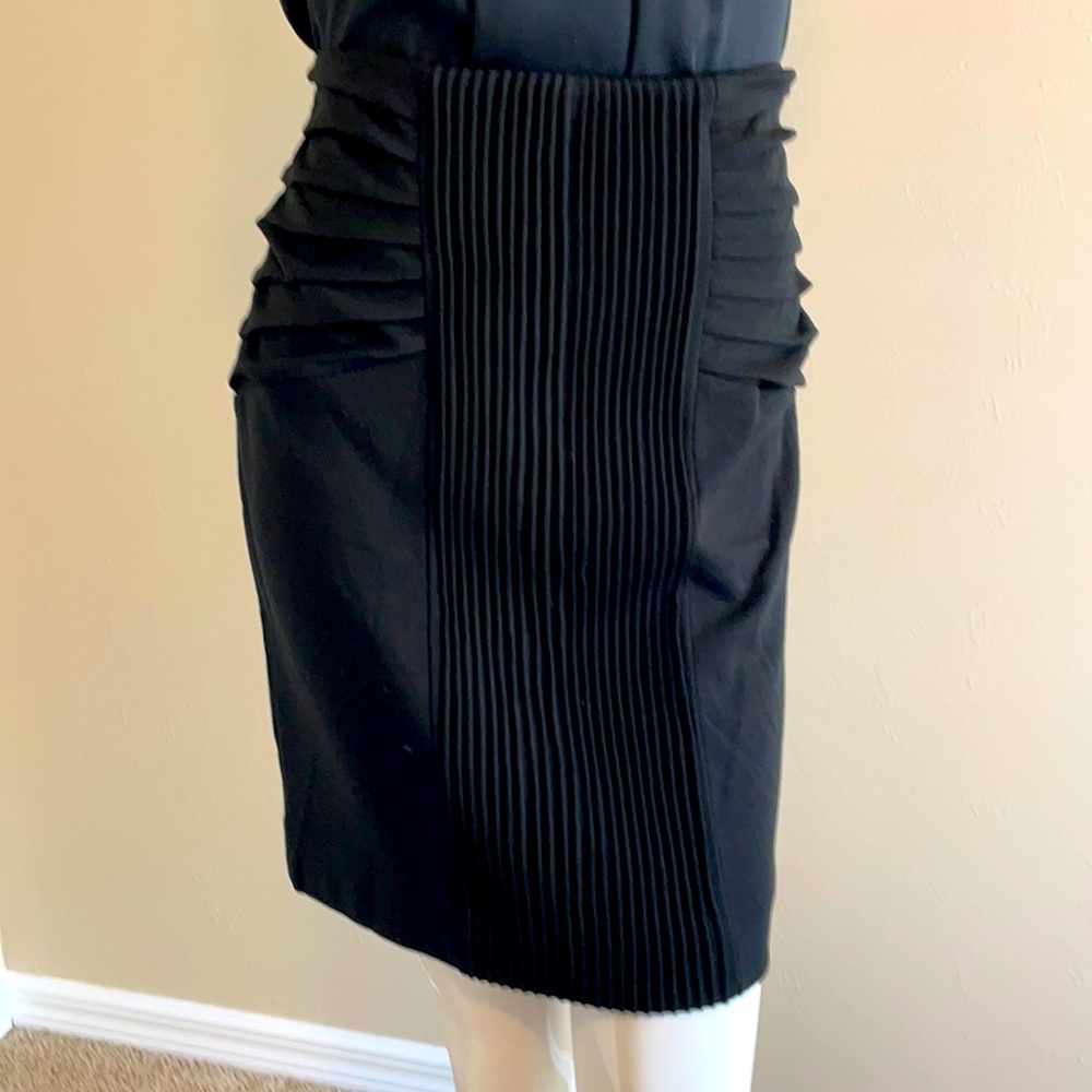 Diane von Furstenberg DVF Wool Ruched Sweater Skirt Fits M Black Ribbed Zip EC